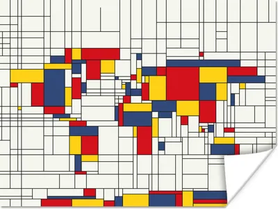 Produktbild von MuchoWow® Poster Weltkarte - Mondrian - Farben 40x30 cm - Plakate für die Wände - Poster Wohnzimmer