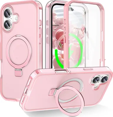 Produktbild von Für Apple iPhone 17 Frosted Skin Feel MagSafe Ring Halterung 360-Grad Hülle Rosa
