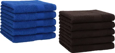 Produktbild von Betz 10 Stück Gästetücher 30x50 cm PREMIUM 100% Baumwolle Set  Farbe: royalblau und dunkelbraun