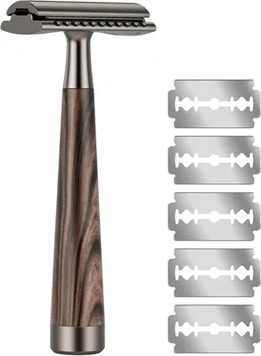 Imagen del producto de Afeitadora de seguridad para hombres, con 5 hojas de acero inoxidable. Afeitadora premium para mujeres, de doble filo, metálica, segura y reutilizable