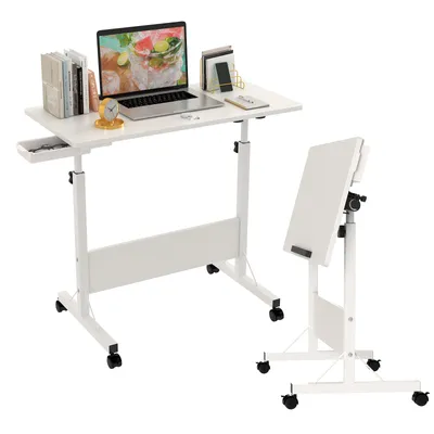 Produktbild von Laptoptisch Bürotisch mit Rollen Klappbar Computertisch mit Schublade 80x40cm höhenverstellbar
