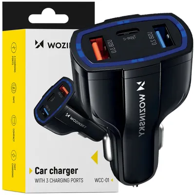 Zdjęcie produktu dla Wozinsky Ładowarka Samochodowa Usb X2 I Usb C Czarna (Wcc-01)