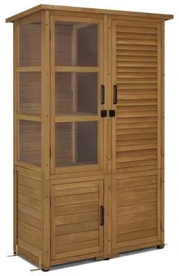 Immagine prodotto di Armadietto da giardino in legno, finitura naturale - 55x110x175 cm - Impermeabile, con tetto in asfalto