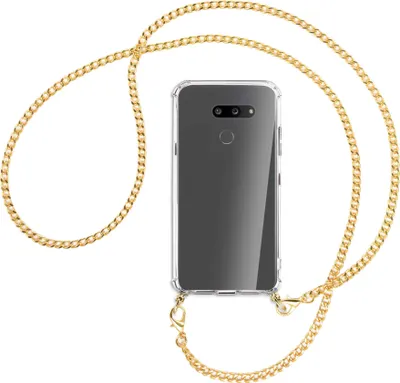 Produktbild von Handykette Backcover-Schutzhülle mit Band (Metall goldfarben) für LG G8X ThinQ - goldfarbene Kette