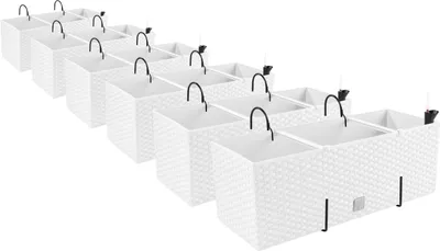 Produktbild von 6x Balkon Box Flower Box Ratanový vzhled 4 barvy Rostlina hrnec Květinový kbelík Bílé motyky