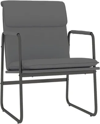 Zdjęcie produktu dla Szary fotel wypoczynkowy obity sztuczną skórą, o wymiarach 55 x 64 x 80 cm, nowoczesny design z metalową konstrukcją i głębokim siedziskiem, idealny do salonu, sypialni, biura lub kącika do czytania