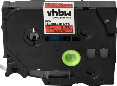 Produktbild von vhbw Schriftband-Kassette kompatibel mit Brother PT 1005FB, 1010, 1005F, 1005BTS Etiketten-Drucker 8m x 6mm Schwarz auf Rot, Flexibel, Laminiert