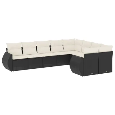 Produktbild von 9-tlg. Garten-Sofagarnitur mit Kissen Schwarz Poly Rattan