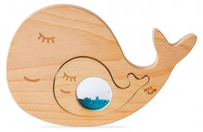 Produktbild von Sensorikspielzeug Baby Holzpuzzle Wal - 13 x 20 x 3 cm - Blau | by Petit Boum