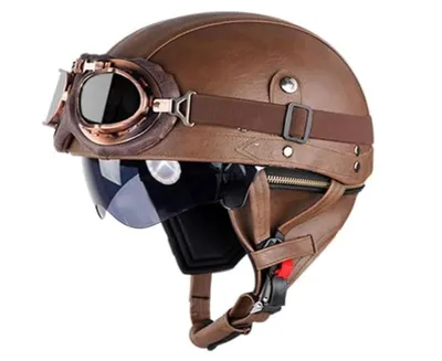 Produktbild von Motorradhelm im Retro-Stil mit Brille, Farbe braun, XL