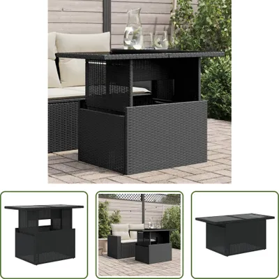 Produktbild von The Living Store Gartentisch mit Glasplatte Schwarz 100x55x73 cm Poly Rattan