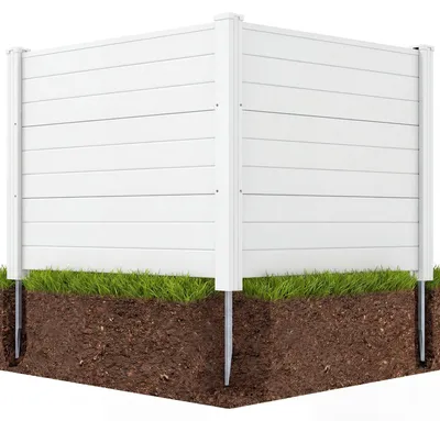 Produktbild von KOMFOTTEU Sichtschutzzaun 2-teilig, wetterfester Gartenzaun, Lamellenzaun mit 3 Pfählen aus verzinktem Metall, Outdoor Mülltonnenzaun für Klimaanlage, Mülltonne & Poolausrüstung