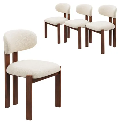 Image de Lot de 4 chaises de salle à manger en chenille,bois massif marron, assise confortable,style nordique,beige