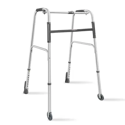 Produktbild von AIORBER Höhenverstellbarer faltbarer Gehwagen aus Aluminium, leicht und rutschfest, bis 100 kg belastbar, kompakt und stabil, Silber
