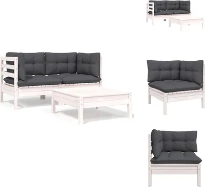 Produktbild von vidaXL 3-tlg. Garten-Lounge-Set mit Kissen in Weiß Kiefer Massivholz -  Gartensofaelemente