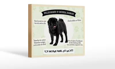 Produktbild von Holzschild Spruch 18x12 cm Tiere Mops willkommen Zuhause Dekoration