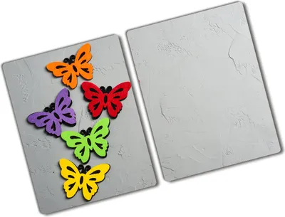 Produktbild von Tulup Glas Herdabdeckplatte - 2x40x52 cm - Glaskeramikkochfeld-Abdeckung Spritzschutz Glasabdeckplatte Kochplattenabdeckung und Schneidebrett - Zweiteilig - Tiere - Bunte Schmetterlinge - Mehrfarbig