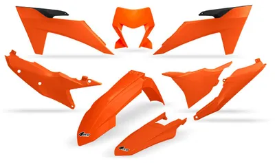 Productafbeelding van UFO PLAST verkleedingset, 8-delig. Kunststof verkleedingset voor KTM EXC Sixdays, EXC-F 150 - 500 ccm, bouwjaar 2024 - 2025, kleur: oranje / zwart