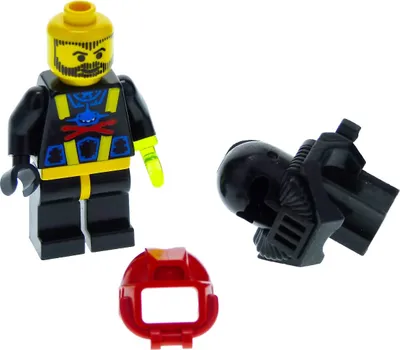 Produktbild von 1x Lego Minifigur Aquazone Taucher Aquashark 2 schwarz mit Hai blau 6190 aqu007