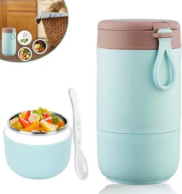 Produktbild von Blauer To-Go-Becher 450ml Edelstahl lekvrij 2-Kammer