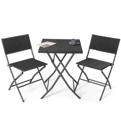 Produktbild von Avestar Bistroset für 2 Personen, klappbares Gartenmöbelset, wetterfestes PP-Rattan, Klapptisch mit 2 Klappstühlen, Schwarz