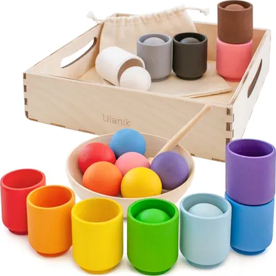 Produktbild von Montessori Holzspielzeug Bälle in Tassen 4 cm
