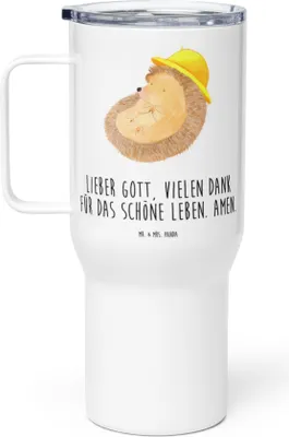 Produktbild von Mr. & Mrs. Panda Kaffee-to-go-Becher Igel Beten - Weiß - Geschenk, Amen, Lustige Sprüche, Thermobecher, getränkebecher, To-Go-Becher, Teetasse, Sonnenhut, Gott, Leben
