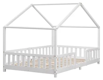 Image de Lit pour enfant 120x200 cm - Fabriqué en bois massif de pin, avec barrière de sécurité et design moderne