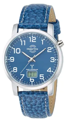Produktbild von MasterTime Herren-Funkuhr MTGA-10493-32L, analog-digital, Blau, Lederarmband