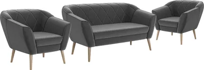 Produktbild von MEBLINI Mini Sofa Set 2-1-1 für Wohnzimmer - Mini Lounge für vier Personen - Küchensofa - Sofa Klein - Sitzgarnitur - Polstergarnitur - Sofagarnituren - GISELA - 2+1+1 - Dunkelgrau Samt