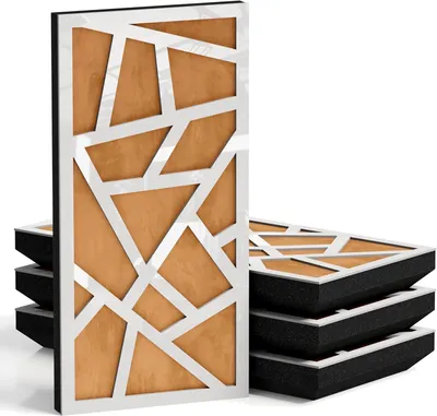 Produktbild von 8er-Set Schmale Akustikpaneele SKYROSS-F Samt 50x25 cm, Weißer Kunststoff/Gold