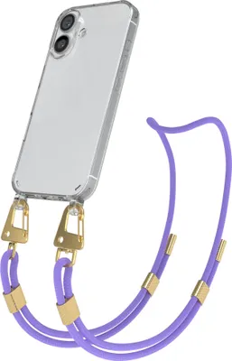 Produktbild von EAZY CASE Handykette für Apple iPhone 16, Transparente Silikonhülle mit Band, Clear Case, abnehmbar in  Violett