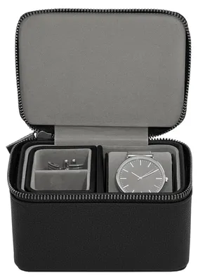 Produktbild von Pebble Schwarze Uhren- und Manschettenknopfbox für Stilvolle Aufbewahrung