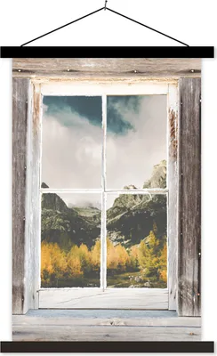 Produktbild von MuchoWow® Textilposter Durchschaubar - Holz - Berge 40x60 cm mit schwarzem Rahmen - Wanddekorationen