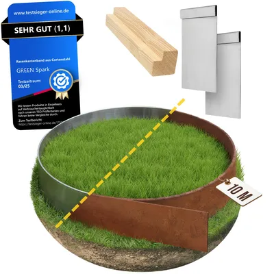 Produktbild von Cortenstahl Rasenkantenband [Schneckenabweisend] mit Superflex Technolgie 10m x 15cm 1mm dick | Beeteinfassung Metall Edelrost Raseneinfassung Garten