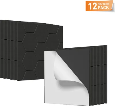 Produktbild von LARS360 Schwarz Akustikpaneele 12er Set 30x30cm Wabenstruktur, Schallschutz Wandpaneele, Schalldämmung, Schallabsorber für Studio Home Gaming