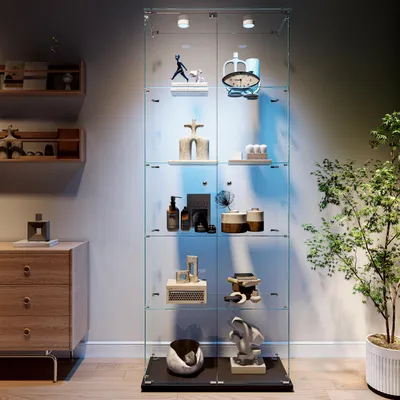 Produktbild von INONEFT Glasvitrine Standvitrine mit LED Sammlervitrine stehend mit 2 Türen und 5 Glasböden Vitrinenschrank Vitrine Schwarz