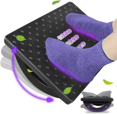 Produktbild von Fußstütze unter dem Schreibtisch, ergonomische Fußstütze mit Massagerollen zur Schmerzlinderung, Schaukeldesign, Fußstütze, Massagefläche, Beinstütze, lindert Fußschmerzen (schwarz)