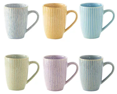Immagine prodotto di Omgoods - Set di 6 tazze da caffè - Tazze da caffè in Vetroceramica - Tazze grandi - 500 ml - Motivo cromatico unico - Design elegante con manico - Tazze da tè