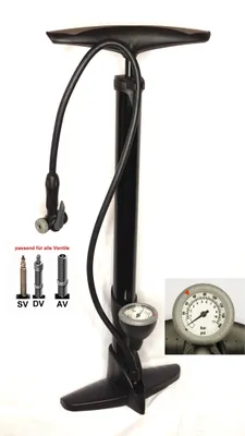 Produktbild von CP33 Hochdruck Standpumpe max. 11 Bar mit Manometer für alle Fahrrad Ventile