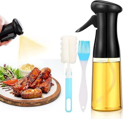 Zdjęcie produktu dla Przezroczysty rozpylacz do oleju, 210 ml, ze szczotką, do gotowania, sałatek, grillowania, makaronów, 210 ml, czarny rozpylacz do oleju ze szczotką