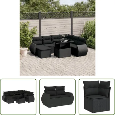Produktbild von The Living Store 8-tlg. Garten-Sofagarnitur mit Kissen Schwarz Poly Rattan