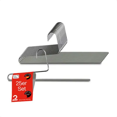 Produktbild von MAWA Hosenbügel, 25er-Set, rutschfest, 35 cm, Silber, stabil & langlebig