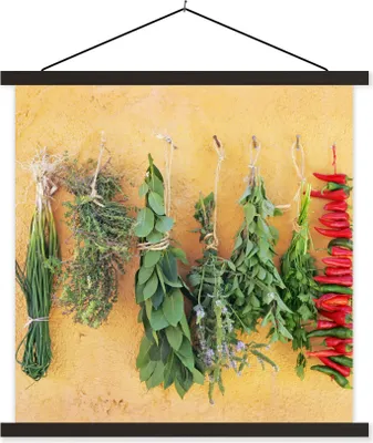 Produktbild von MuchoWow® Textilposter Mediterrane Kräuter 60x60 cm mit schwarzem Rahmen - Posteraufhänger