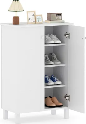 Zdjęcie produktu dla Drewniana szafka na buty z 4 poziomami i wyjmowanymi półkami