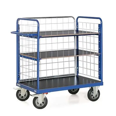 Produktbild von Bako Logistiksysteme Etagenwagen F600 mit 3 Ladeflächen und 3 Gitterwänden 1200mm hoch 1000x700mm