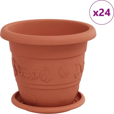 Zdjęcie produktu dla Doniczki vidaXL, 24 szt., kolor ceglasty, Ø 22 x 18 cm, tworzywo sztuczne