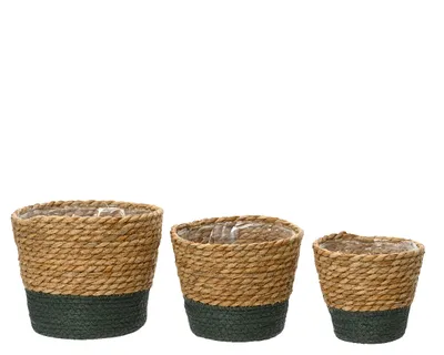 Produktbild von Blumentopf geflochten 14-20cm Natur / Dunkelgrün 3er Set