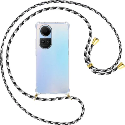 Produktbild von Handykette Backcover-Schutzhülle mit Band (Metall goldfarben) für Oppo Reno10 5G, Reno10 Pro 5G (6.7'') - schwarz/grau/weiß