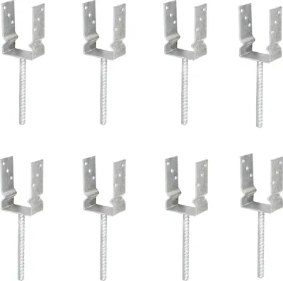 Obrázek produktu pro Alberts 8 x U-Pfostenträger zum Einbetonieren, Riffelstahl-Betonanker, 91x91 mm, feuerverzinkt